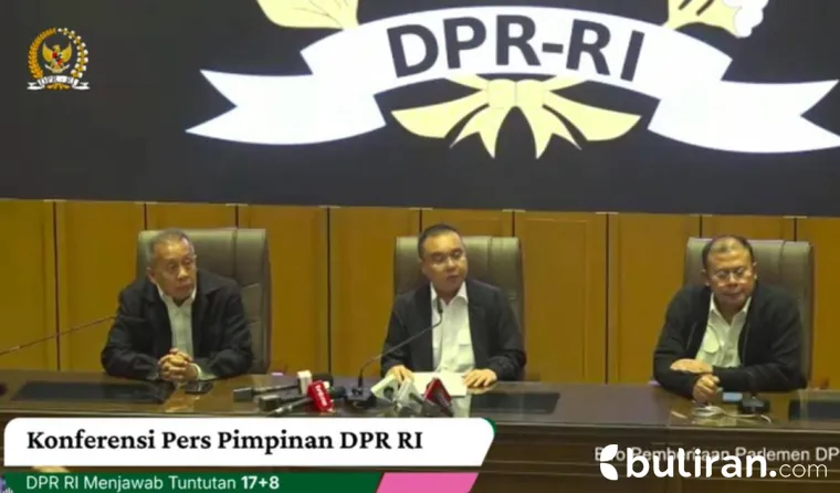 Pimpinan DPR jawab tuntutan 17 8 dari rakyat.(Foto: repro bidik layar saluran YouTube DPR RI)