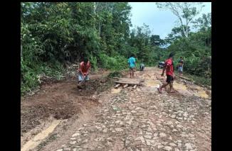 Kades Desa Puruk Batu bersama staf   bergotong royong
