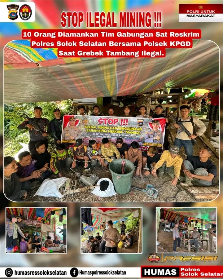 10 Orang Diamankan Saat Penggerebekan Tambang Ilegal di Solok Selatan