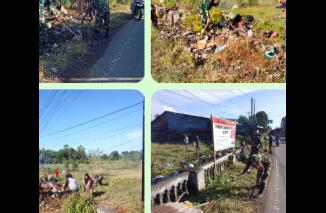 Foto Koramil 1426-03/Galut Bersama Warga Kerja Bakti Bersihkan Lingkungan