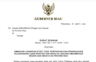 Tegas! Surat Edaran Gubernur Riau Tidak Pernah Melarang Perpisahan di Sekolah, Hanya Melarang di Hotel
