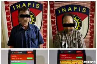 Foto Dua terduga kasus perjudian online Toto Gelap(TOGEL),di bekuk Satreskrim Polres Lampung Timur