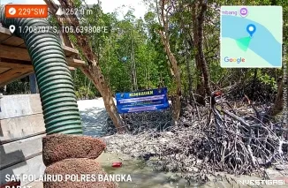 Polres Bangka Barat Tertibkan Ponton Tambang Timah Ilegal di Teluk Kelabat Dalam, Empat Unit Berhasil di Amankan