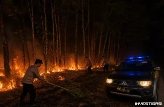 Gerak Cepat Polsek Geyer Padamkan Kebakaran Hutan di Grobogan, Permukiman Warga Berhasil Diselamatkan