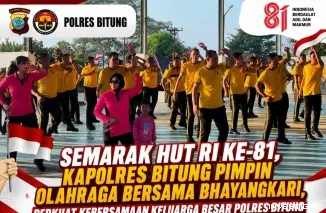 Semarak HUT RI ke-81, Kapolres Bitung Pimpin Olahraga Bersama Bhayangkari, Perkuat Kebersamaan Keluarga Besar Polres Bitung
